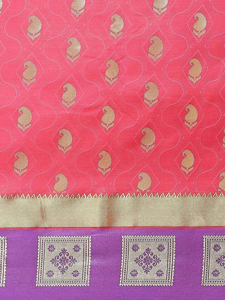 Pink Woven Design Brocade Saree - Libas