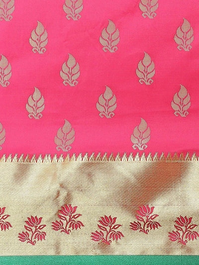 Pink Woven Design Brocade Saree - Libas