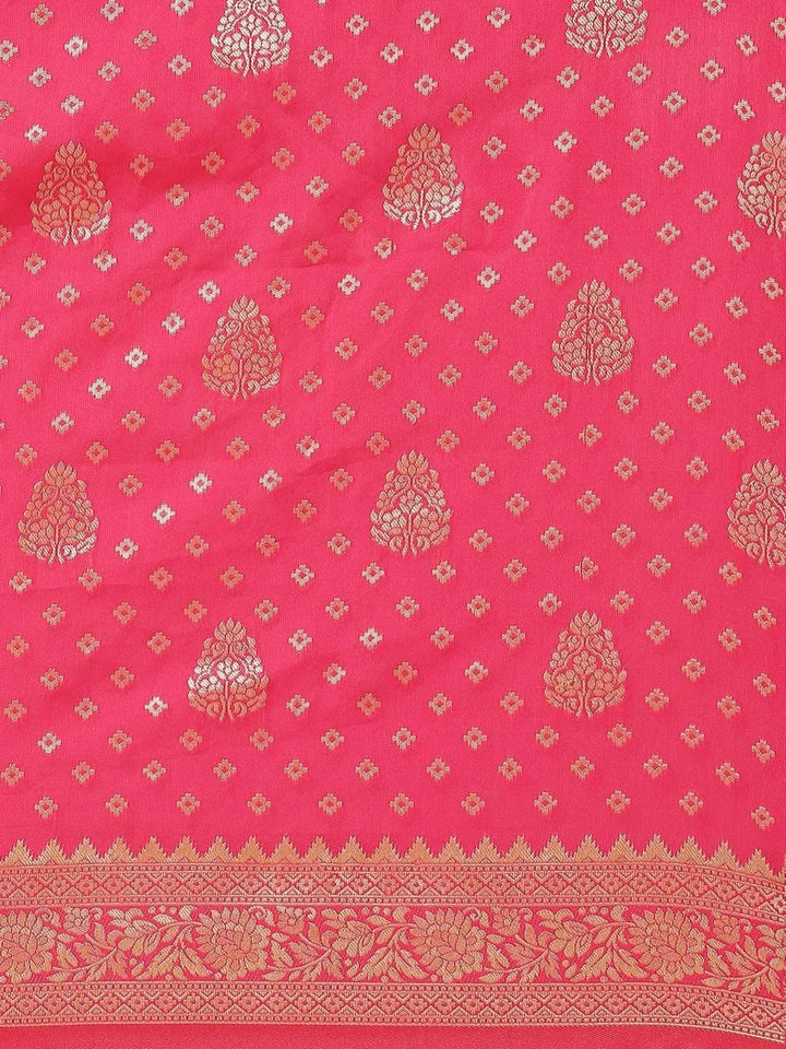 Pink Woven Design Brocade Saree - Libas