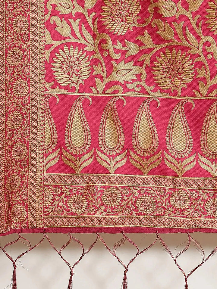 Pink Woven Design Brocade Saree - Libas