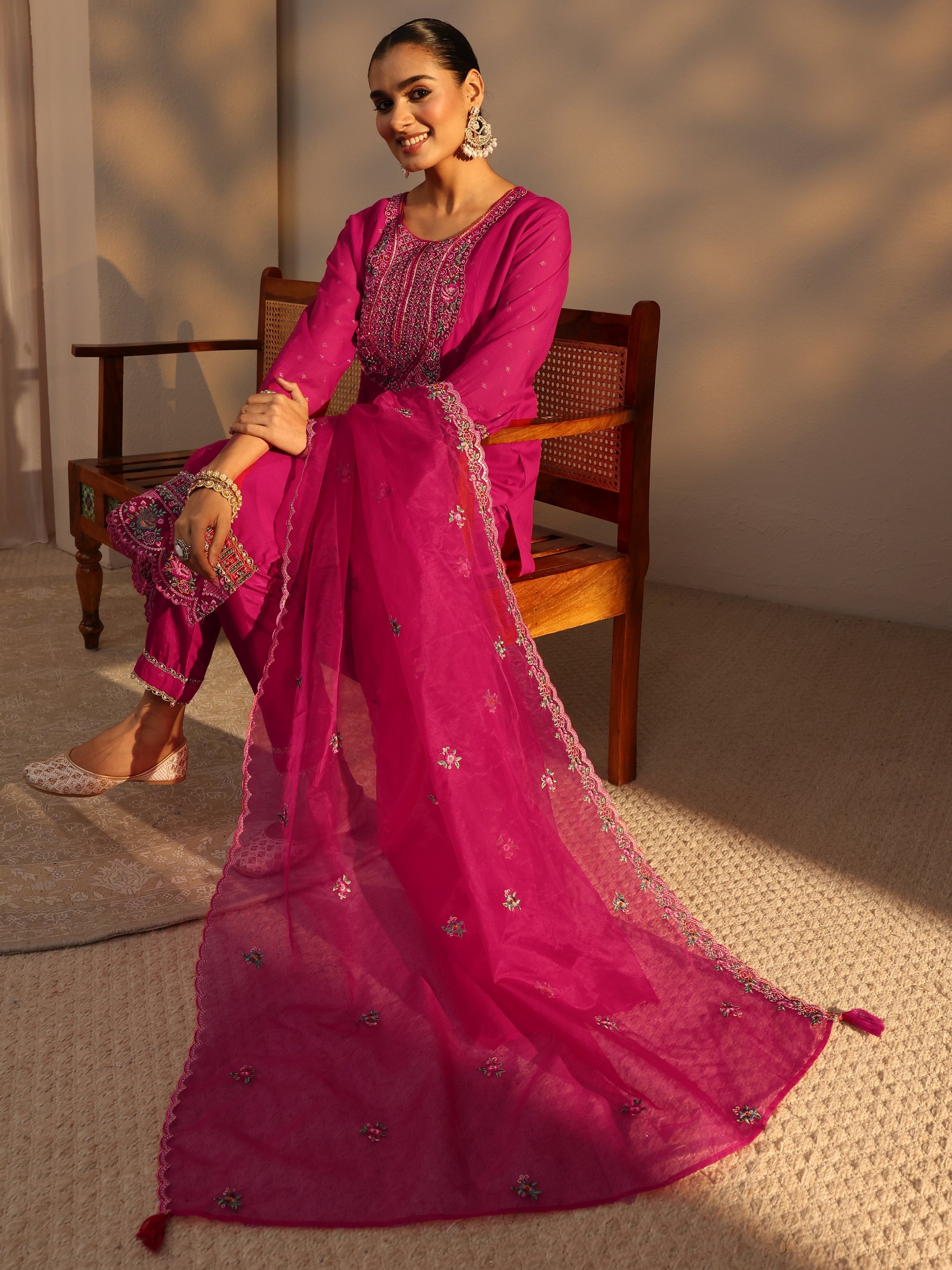 libas Pink Woven Design Chanderi Cotton Straight Suits Set With Dupatta-picture-29