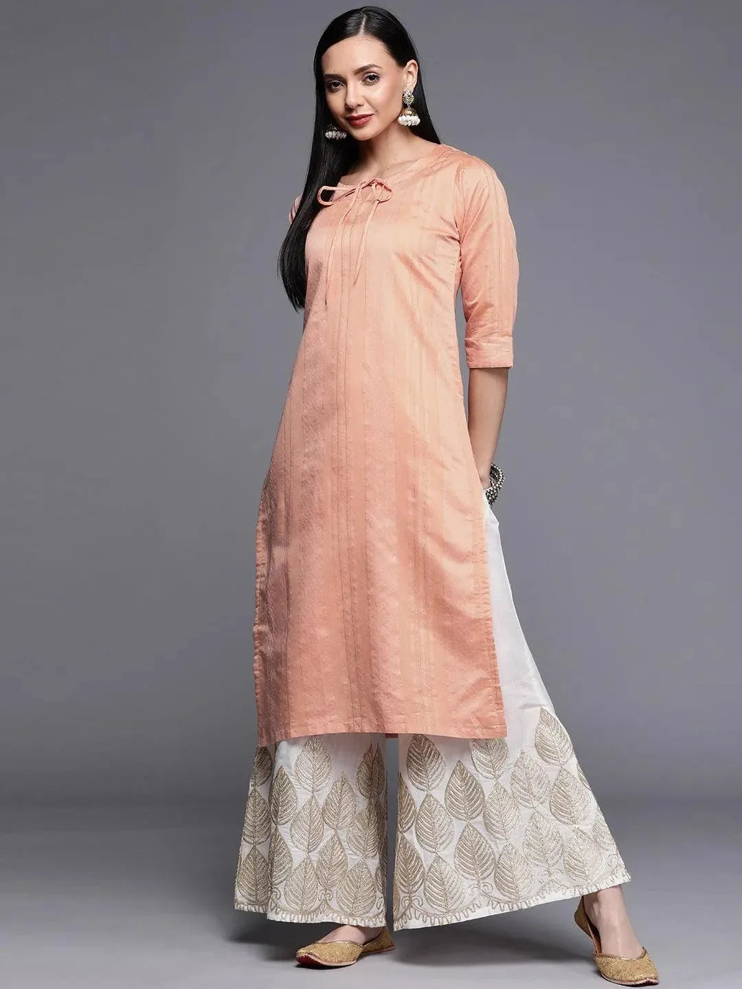 Pink Woven Design Chanderi Silk Kurta - Libas 
