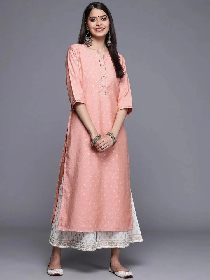 Pink Woven Design Chanderi Silk Kurta - Libas