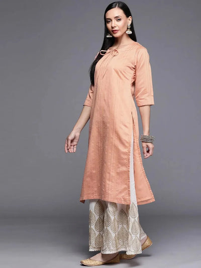 Pink Woven Design Chanderi Silk Kurta - Libas