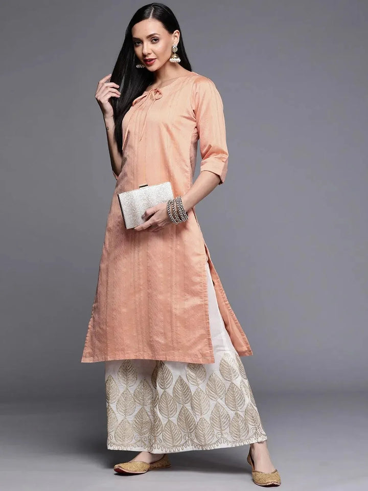 Pink Woven Design Chanderi Silk Kurta - Libas