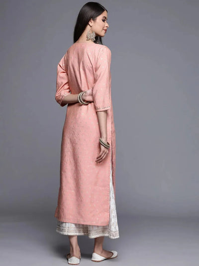 Pink Woven Design Chanderi Silk Kurta - Libas