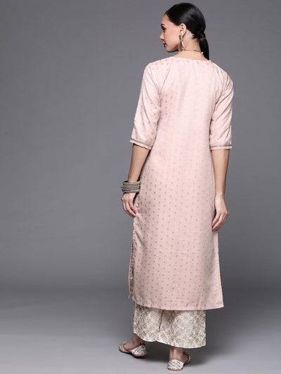 Pink Woven Design Chanderi Silk Kurta - Libas