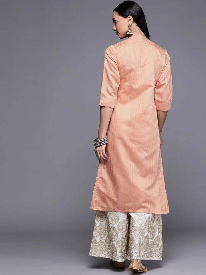 Pink Woven Design Chanderi Silk Kurta - Libas