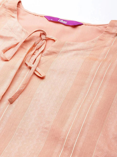 Pink Woven Design Chanderi Silk Kurta - Libas