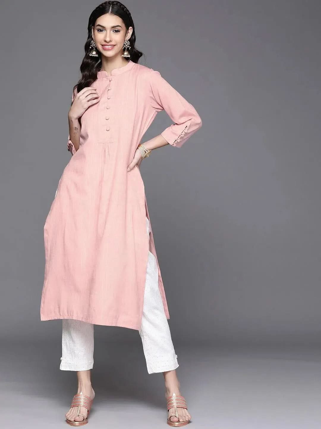 

Buy Pink Woven Design Cotton Kurta - 23154O- | Libas Ethnic Wear Online