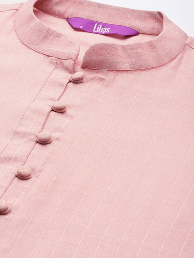 Pink Woven Design Cotton Kurta - Libas