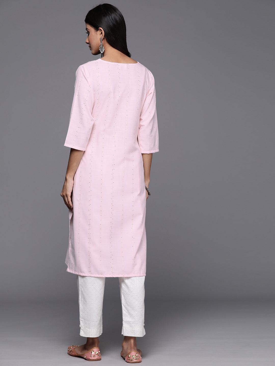 Pink Woven Design Cotton Straight Kurta