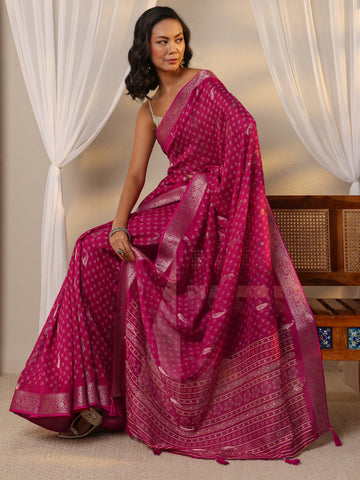 Pink Woven Design Paisley Silk Blend Saree With Unstitched Blouse Piece