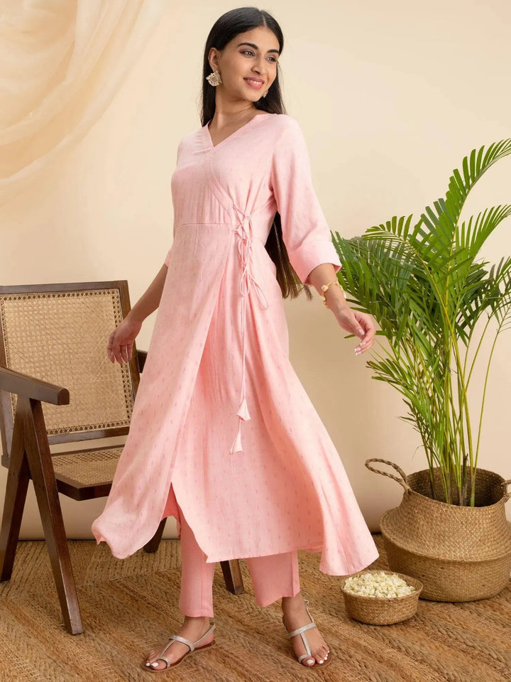 Pink Woven Design Rayon Kurta - Libas