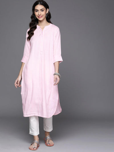 Pink Woven Design Rayon Kurta - Libas