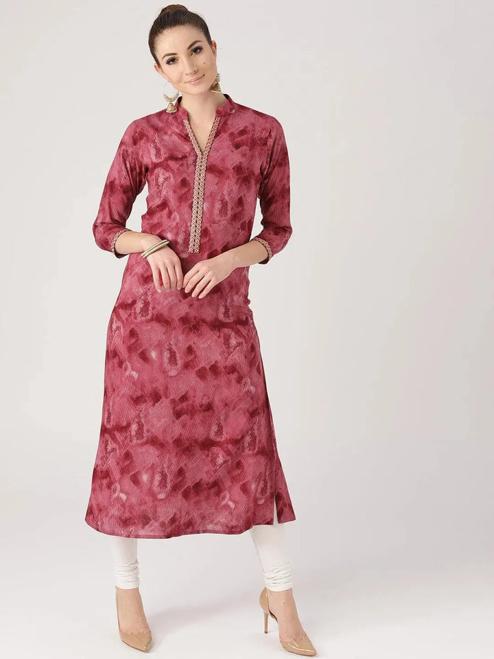 Pink Woven Design Rayon Kurta - Libas