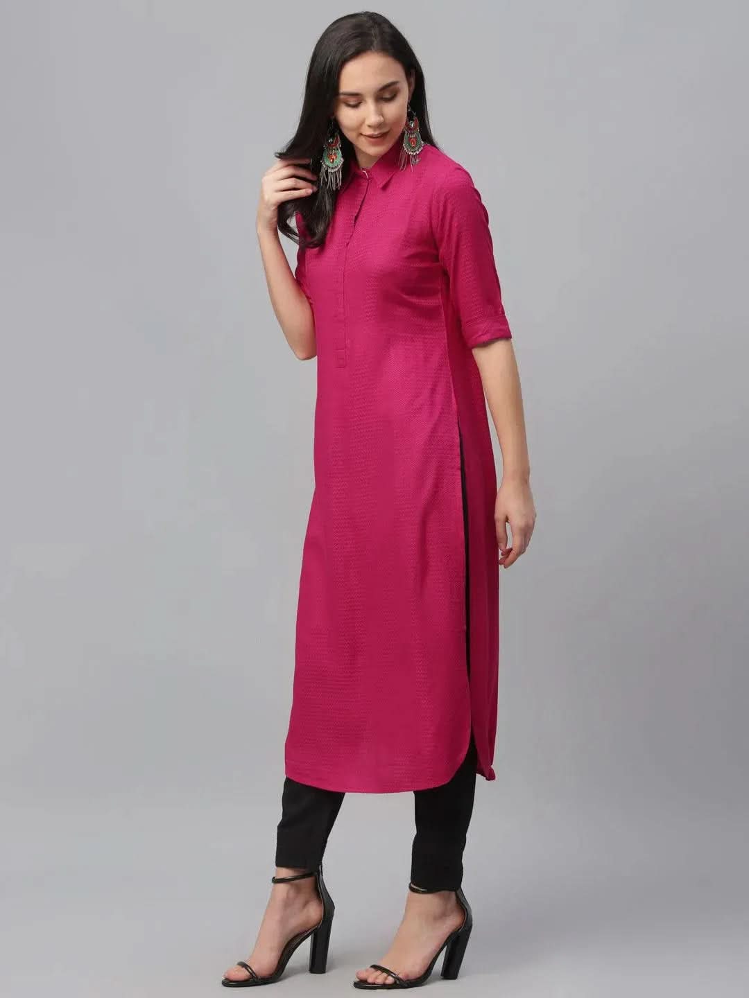 

Pink Woven Design Rayon Kurta