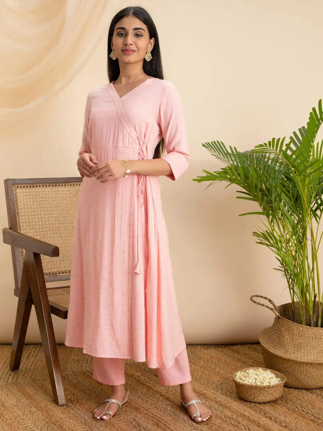 Pink Woven Design Rayon Kurta - Libas 