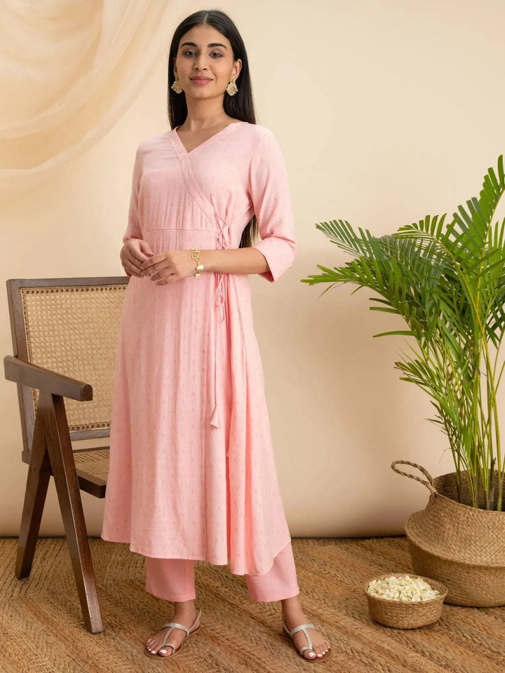 Pink Woven Design Rayon Kurta - Libas
