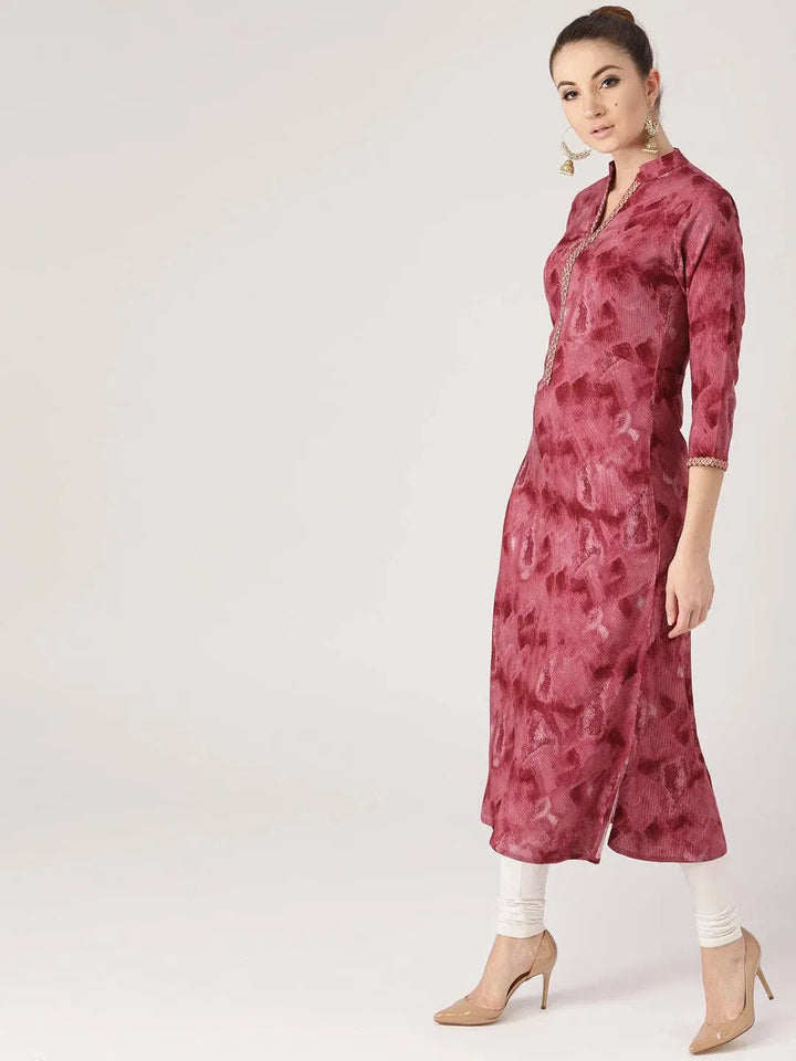 Pink Woven Design Rayon Kurta - Libas
