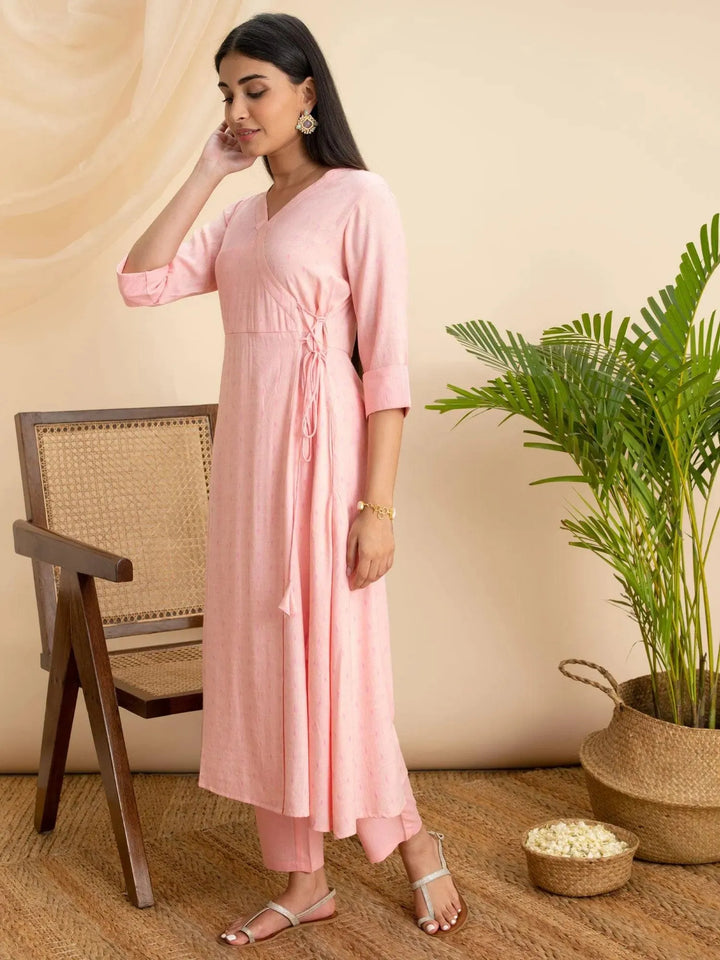 Pink Woven Design Rayon Kurta - Libas