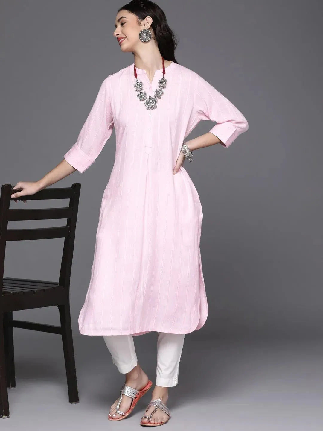 Pink Woven Design Rayon Kurta - Libas