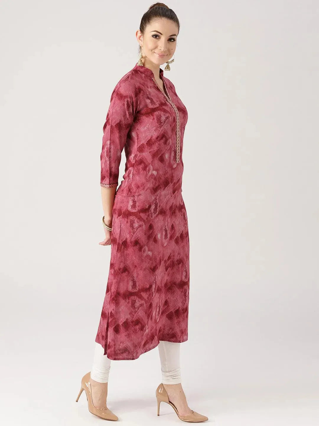 Pink Woven Design Rayon Kurta - Libas 