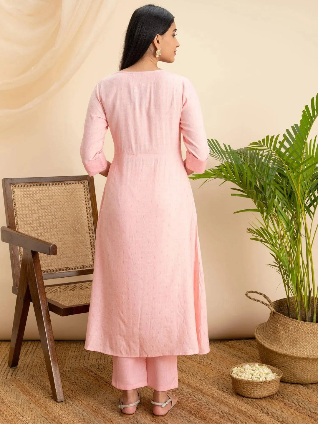 Pink Woven Design Rayon Kurta - Libas 