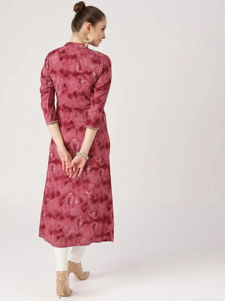 Pink Woven Design Rayon Kurta - Libas