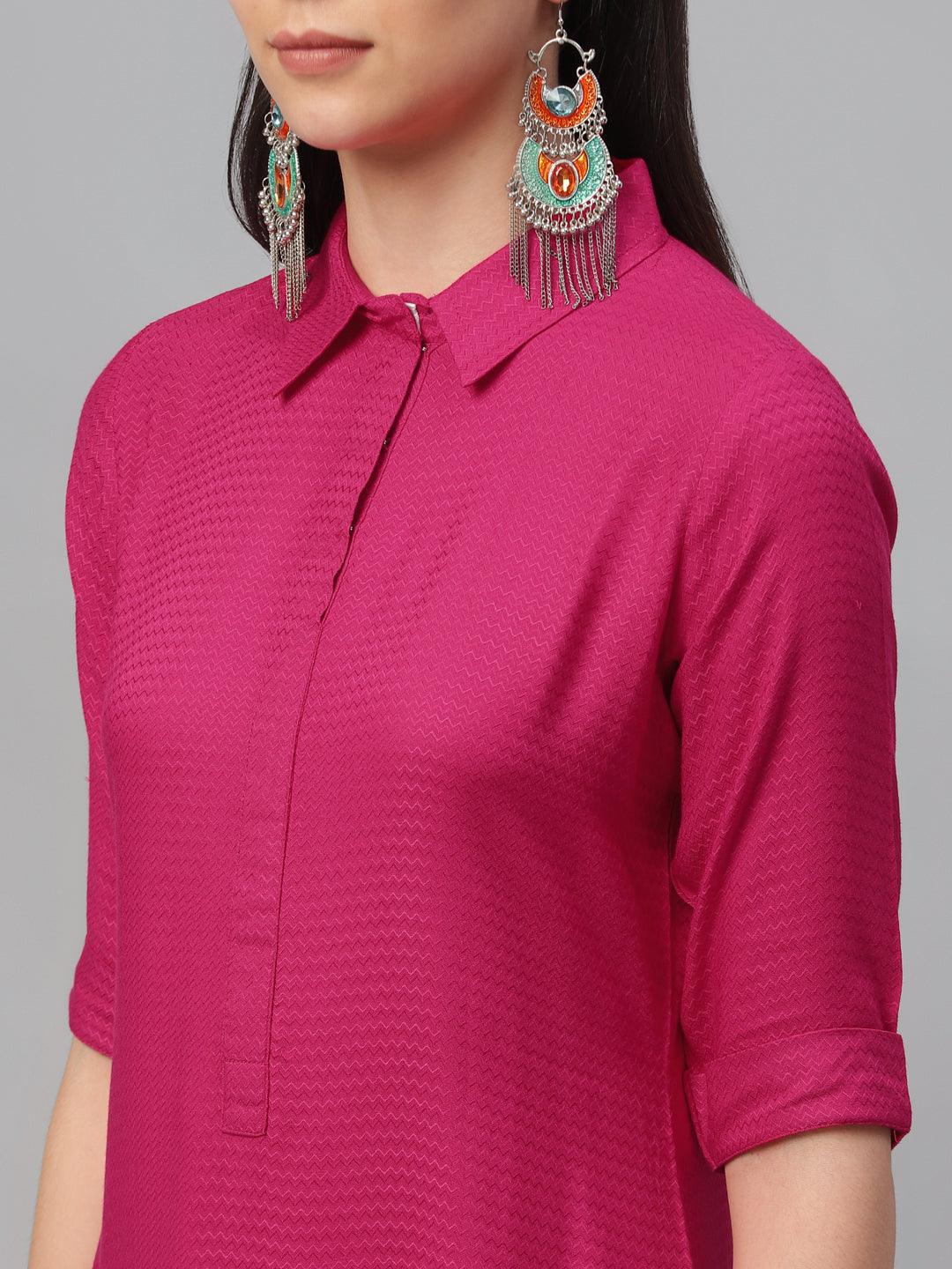 Pink Woven Design Rayon Kurta - Libas