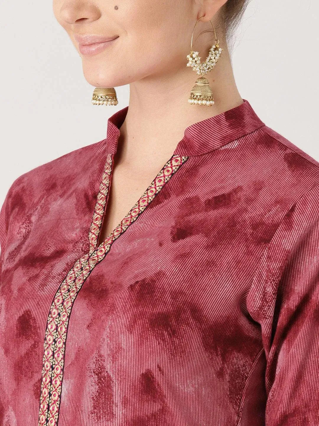 Pink Woven Design Rayon Kurta - Libas 