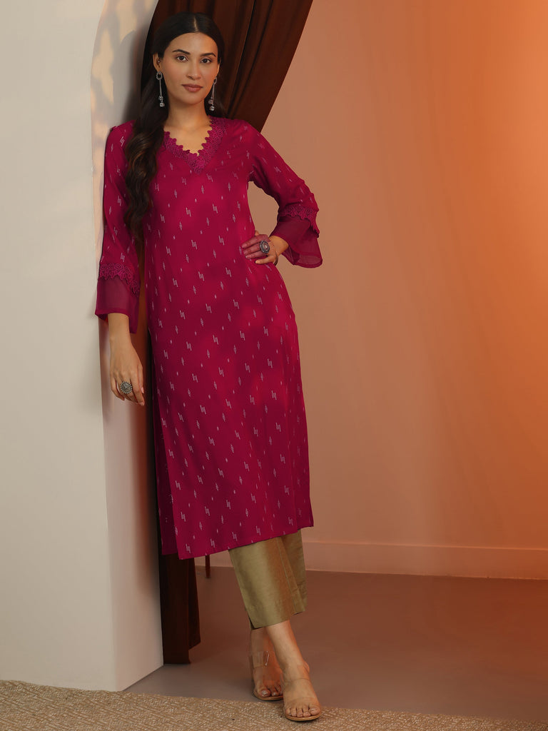 Libas Pink Woven Design Rayon Straight Kurta