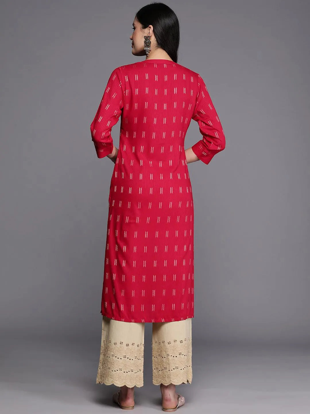 Pink Woven Design Rayon Straight Kurta - Libas