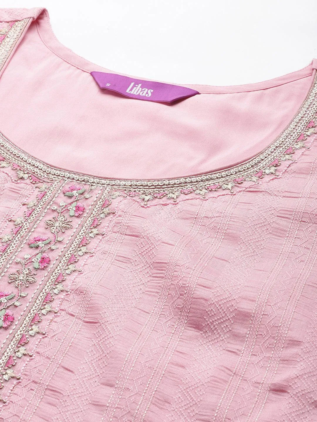 Pink Woven Design Rayon Straight Kurta - Libas 