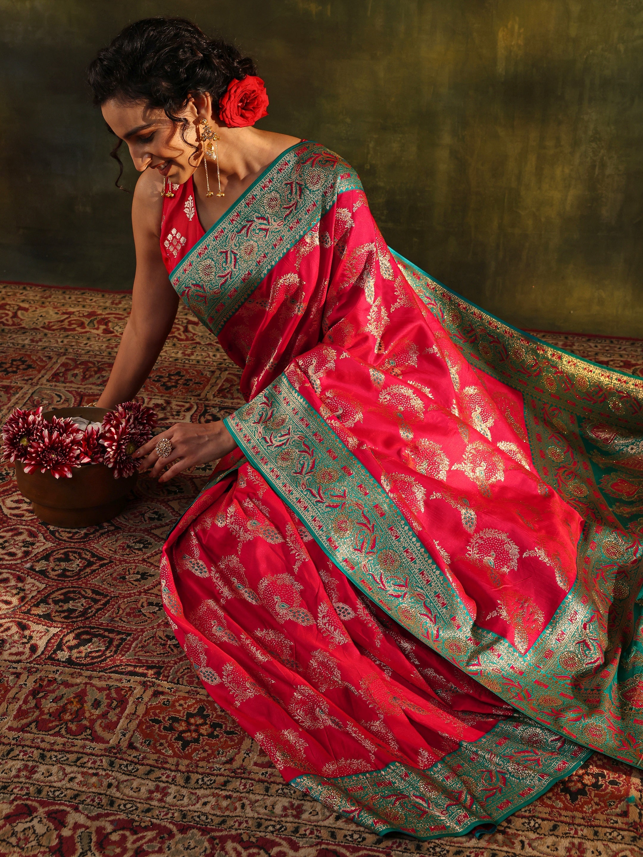 libas Pink Woven Design Silk Blend Banarasi Saree With Unstitched Blouse Piece-picture-55