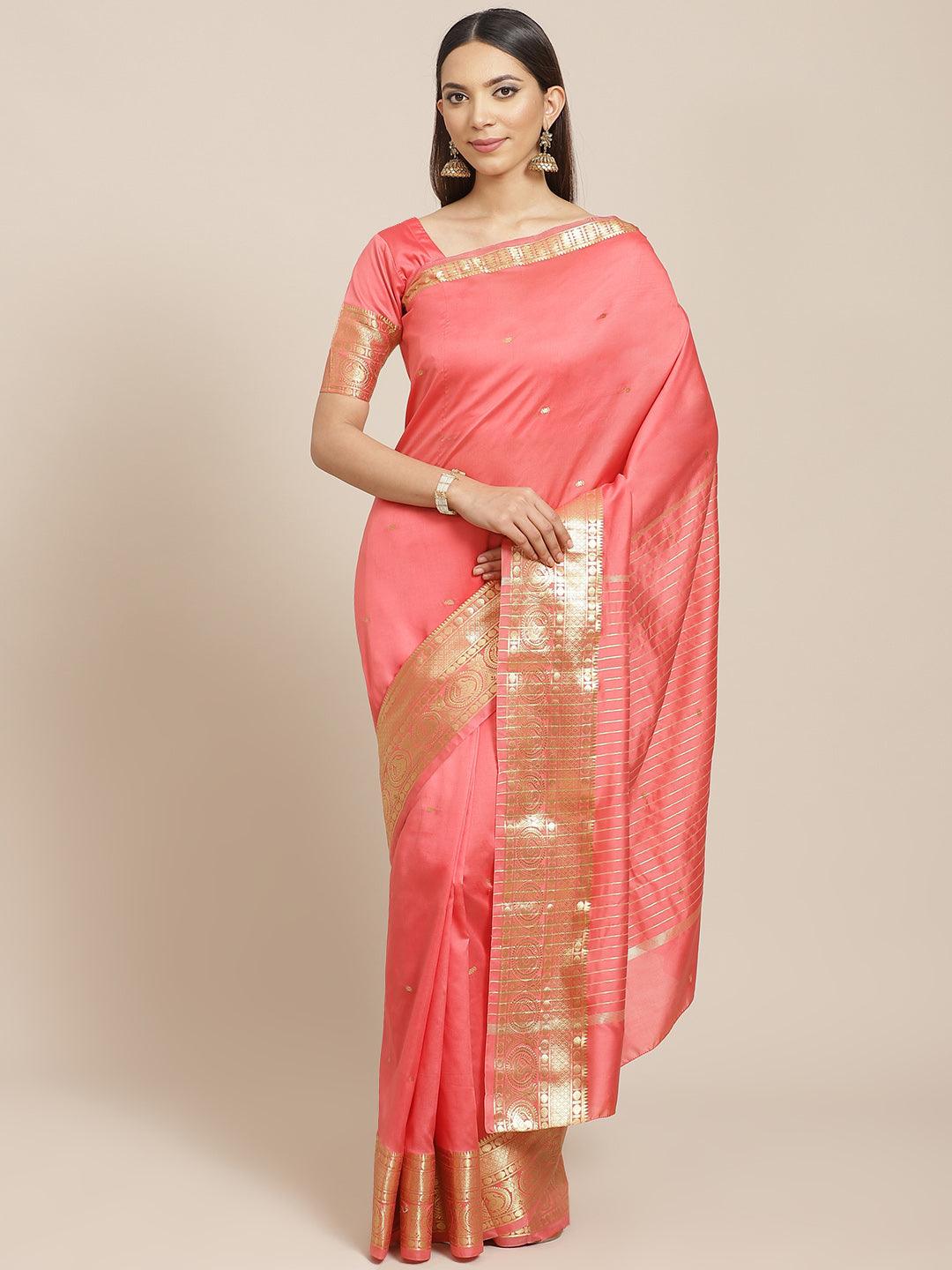 Pink Woven Design Silk Blend Saree