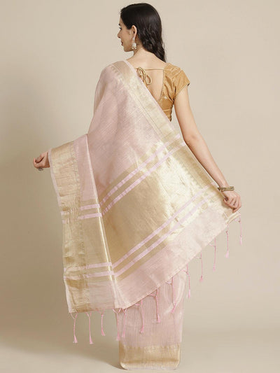 Pink Woven Design Silk Blend Saree - Libas