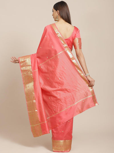 Pink Woven Design Silk Blend Saree - Libas