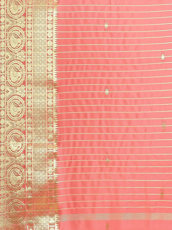 Pink Woven Design Silk Blend Saree - Libas