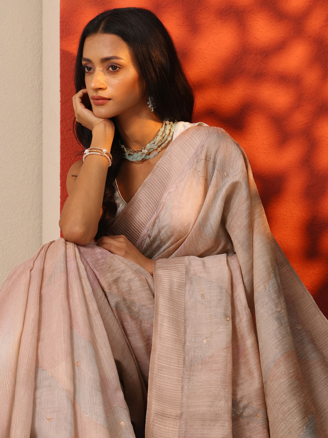  Pink Woven Design Silk blend Saree With Unstitched Blouse Piece 