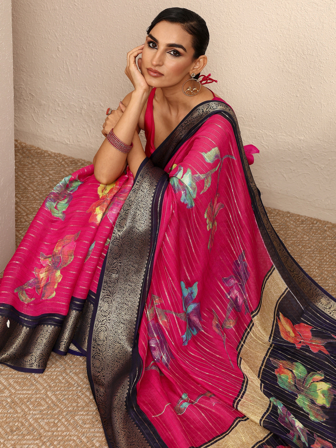 Pink Woven Design Silk Blend Saree With Unstitched Blouse Piece