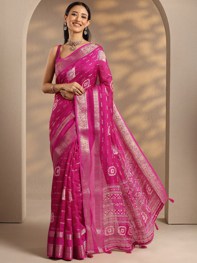 Libas Pink Woven Design Silk Blend Saree With Unstitched Blouse Piece