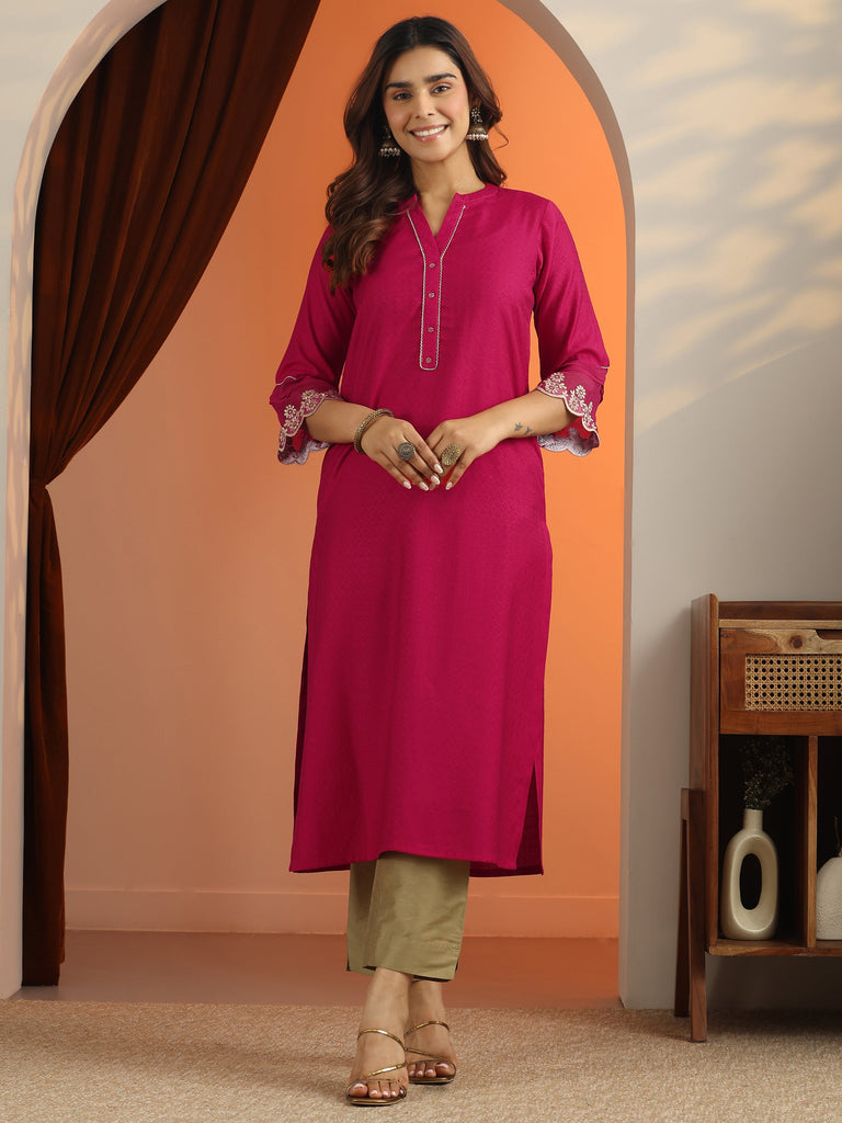 Libas Pink Woven Design Silk Blend Straight Kurta