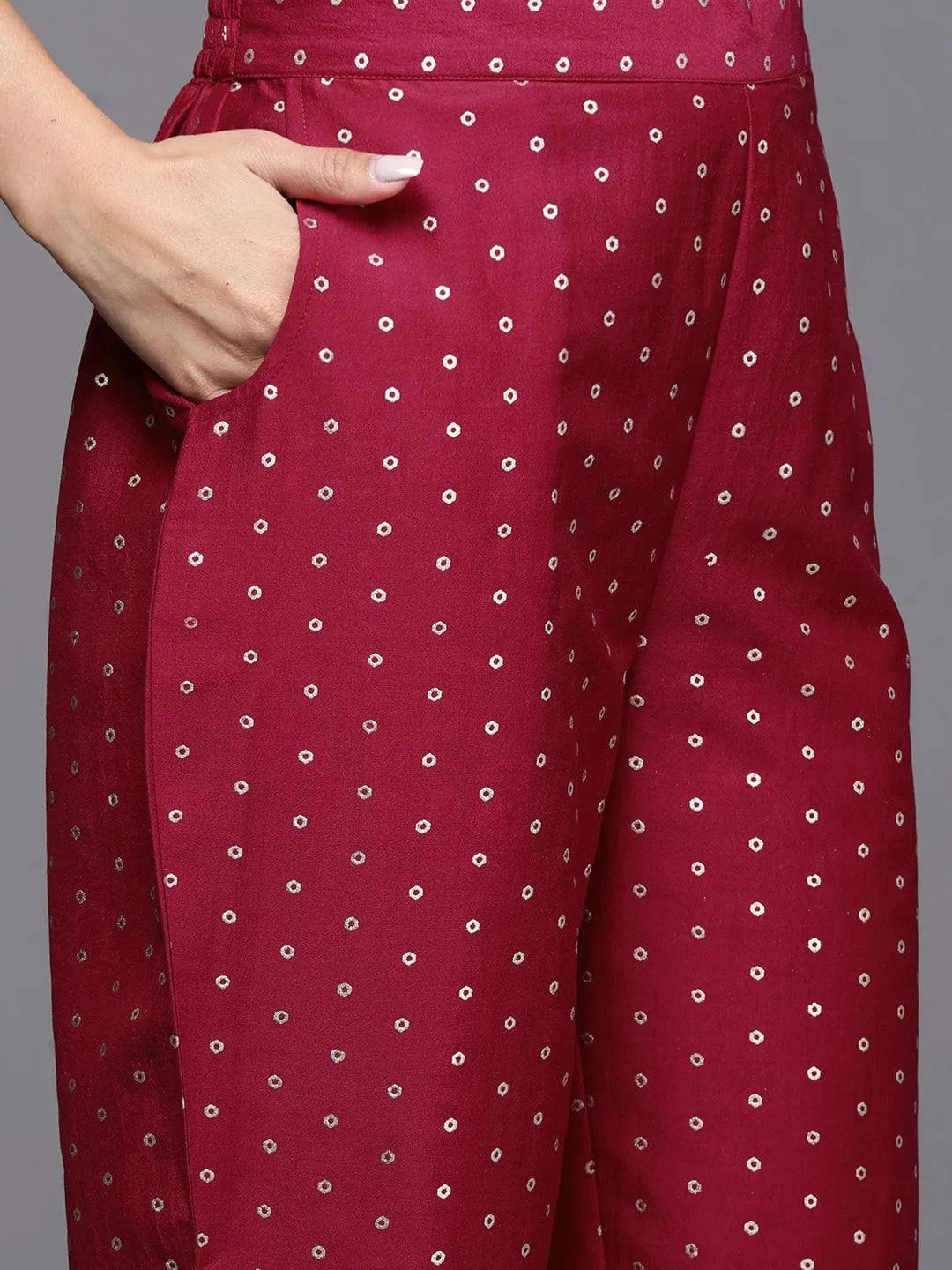 Pink Woven Design Silk Blend Straight Kurta With Trousers & Dupatta - Libas 