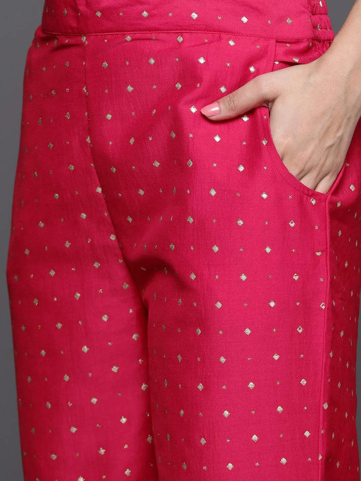 Pink Woven Design Silk Blend Straight Suit With Dupatta - Libas