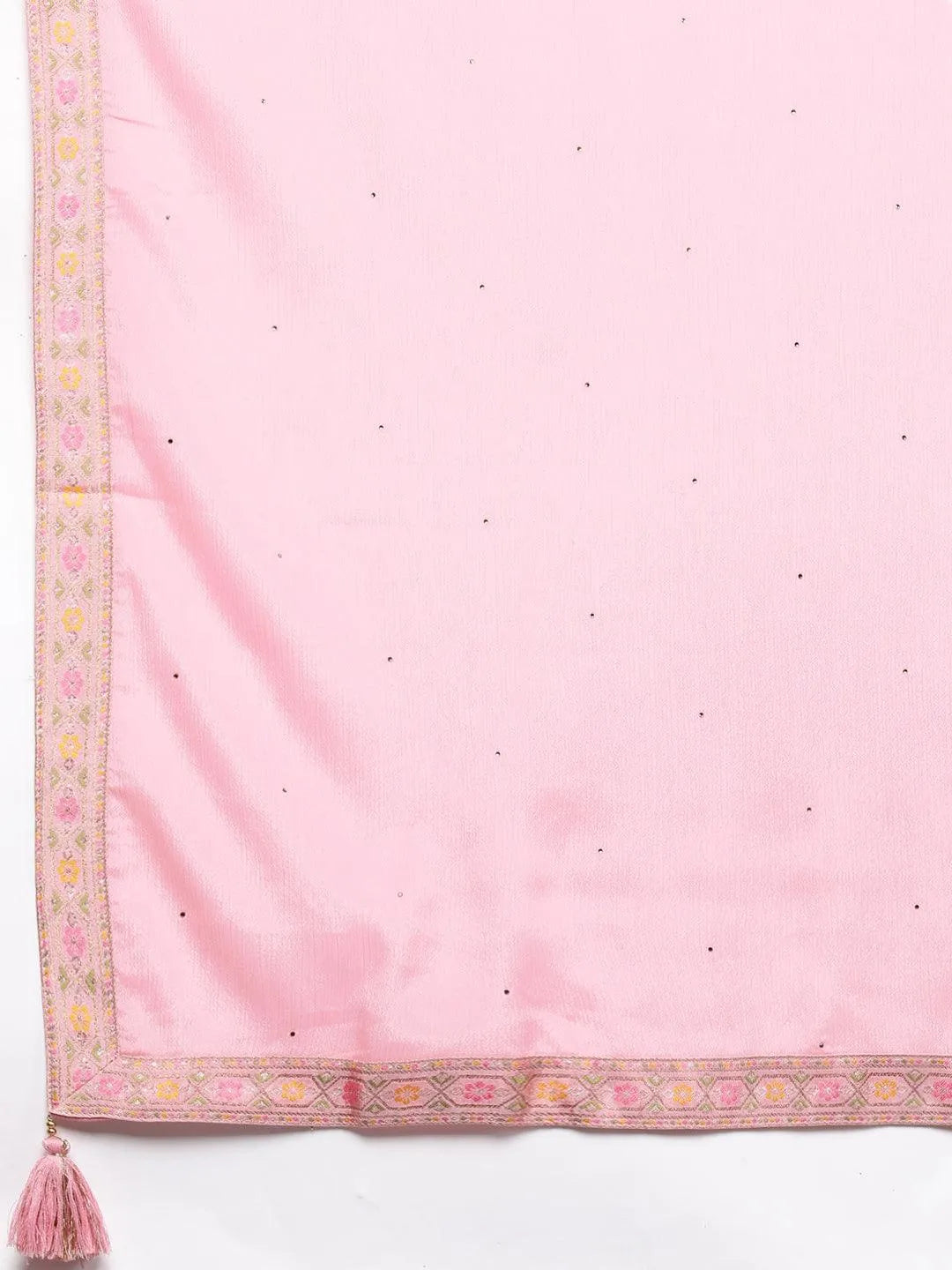 Pink Woven Design Silk Blend Straight Kurta With Trousers & Dupatta - Libas 