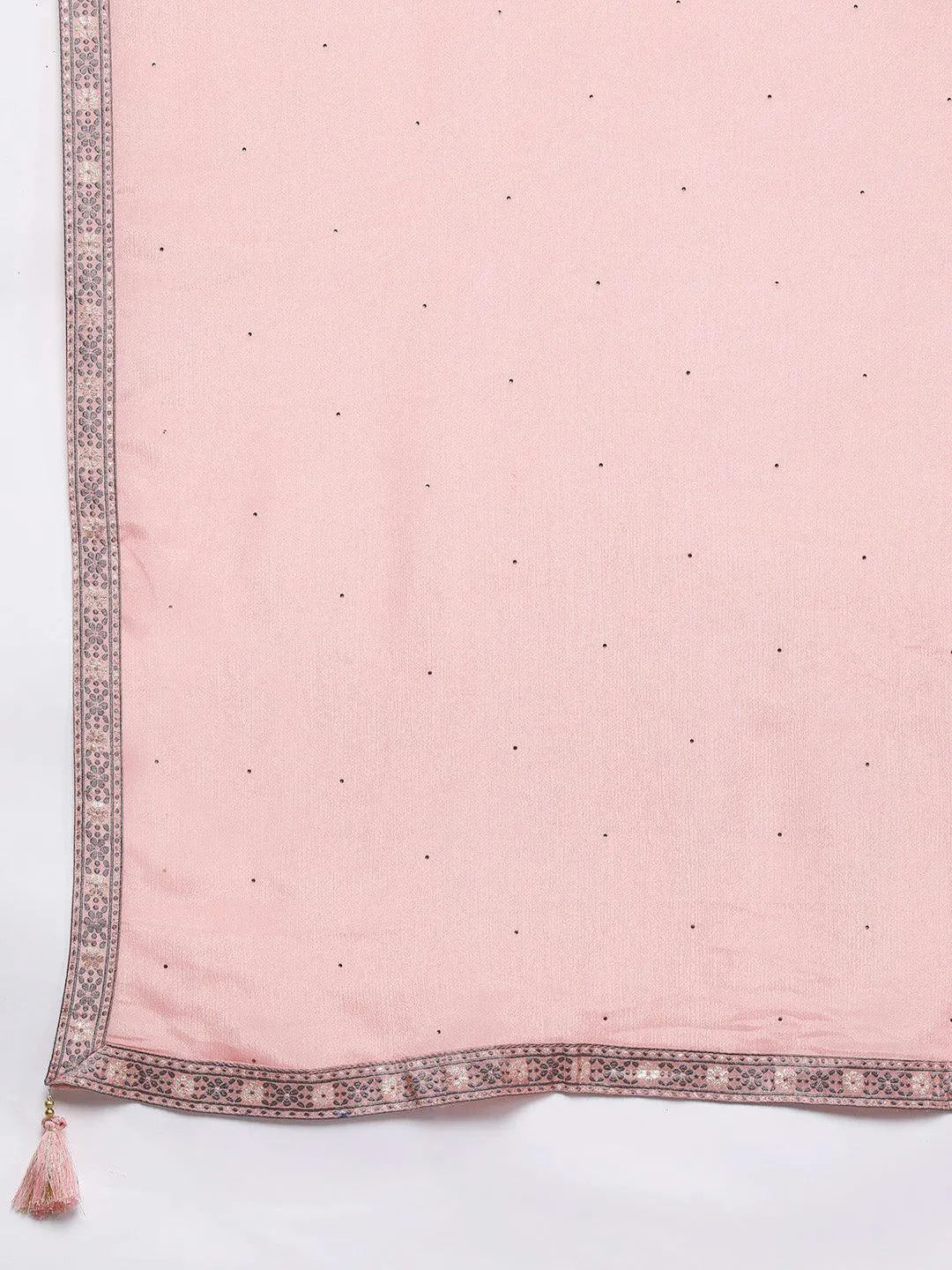 Pink Woven Design Silk Blend Straight Kurta With Trousers & Dupatta - Libas 