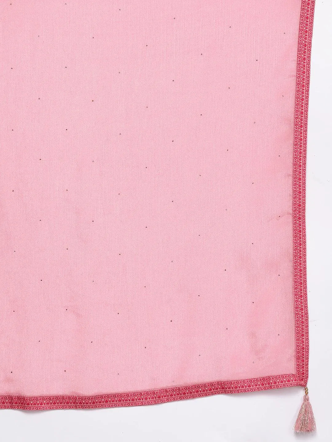 Pink Woven Design Silk Blend Straight Kurta With Trousers & Dupatta - Libas 