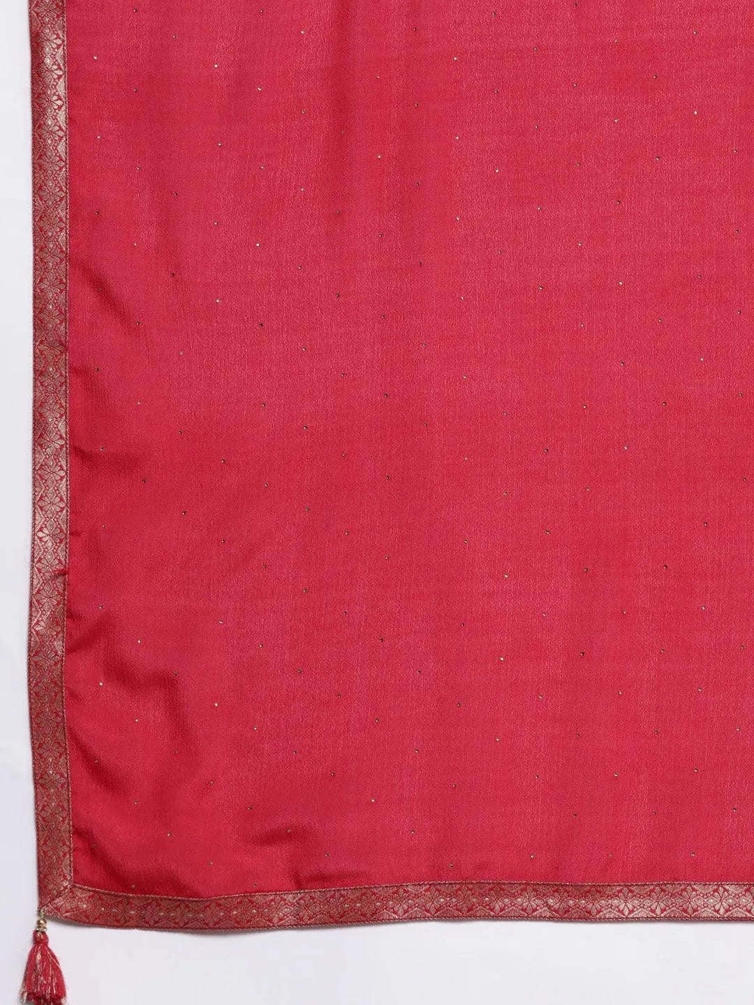 Pink Woven Design Silk Blend Straight Kurta With Trousers & Dupatta - Libas 
