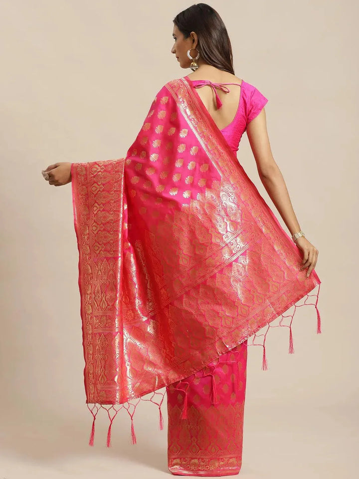 Pink Woven Design Silk Saree - Libas